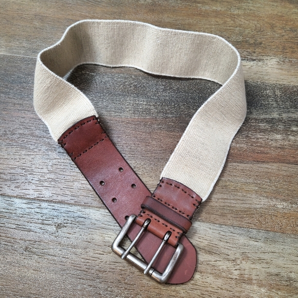 NWT$25 Stretch Belt Leather Brown Double Prong Nickel Buckle SZ L/XL - Picture 7 of 7